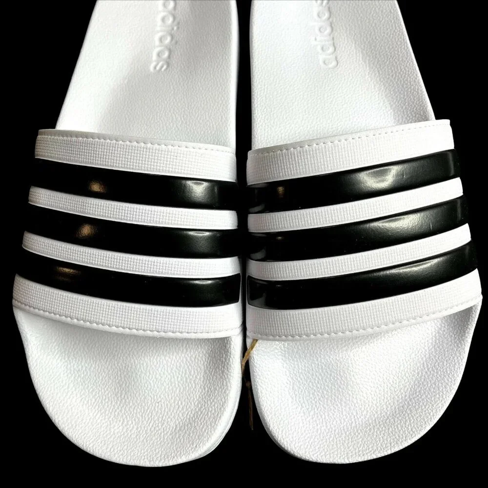 Adidas Men’s‎ Adilette Slide Sandals Size 12 White-Black Lightweight Comfortable