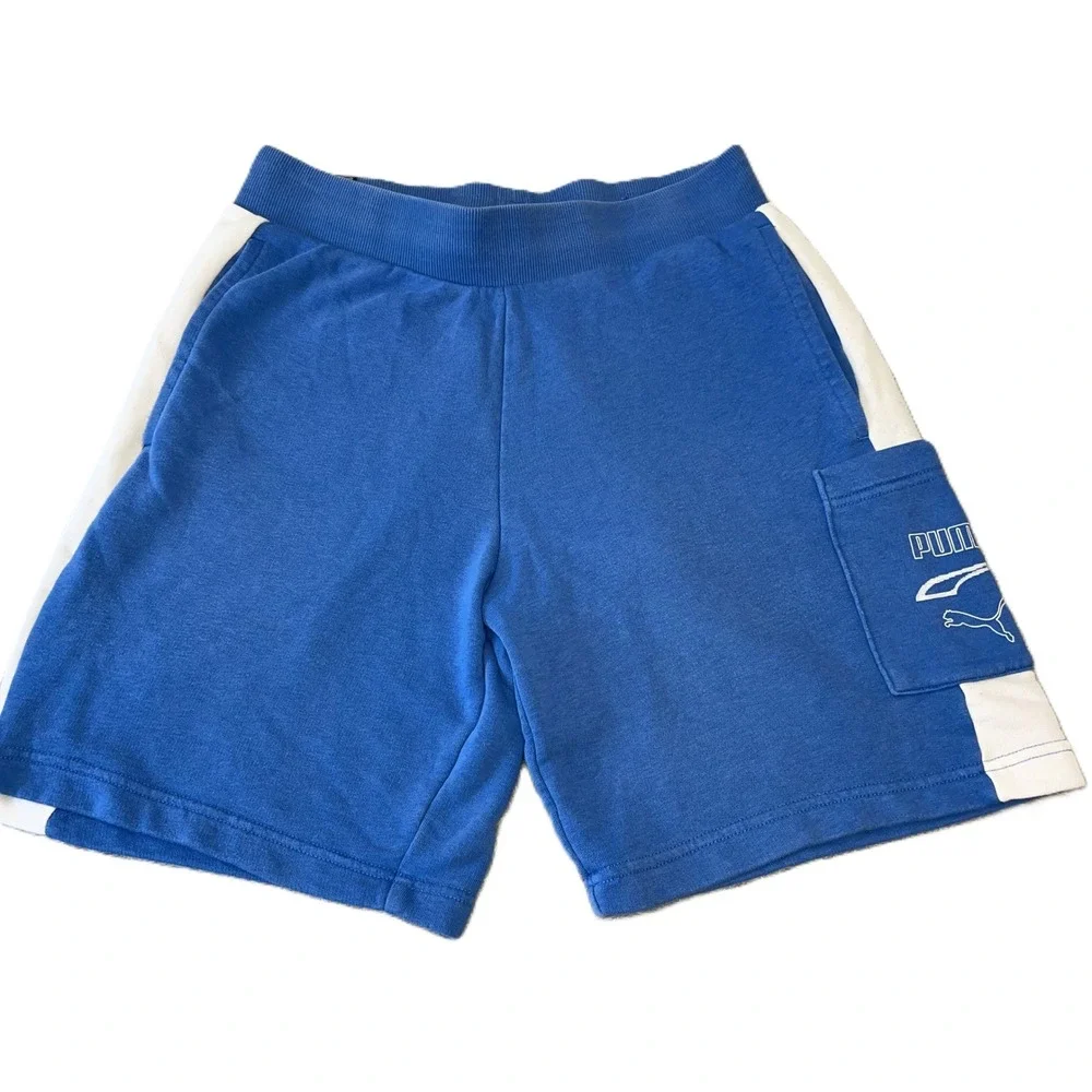 Puma Men's Blue & White‎ Logo Athletic Shorts Training Gym Activewear Medium