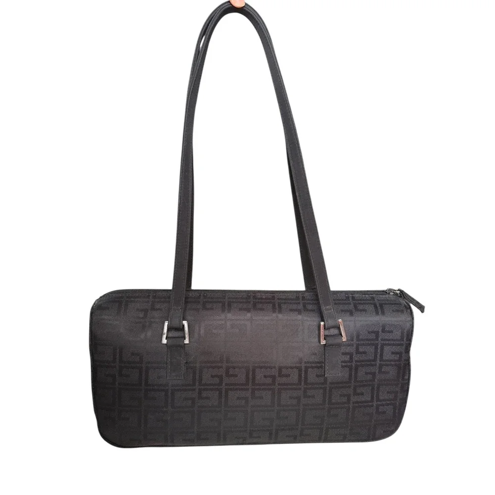 Vintage G Black Monogram Shoulder Baguette Style Purse Zipper Closure Womens Y2K