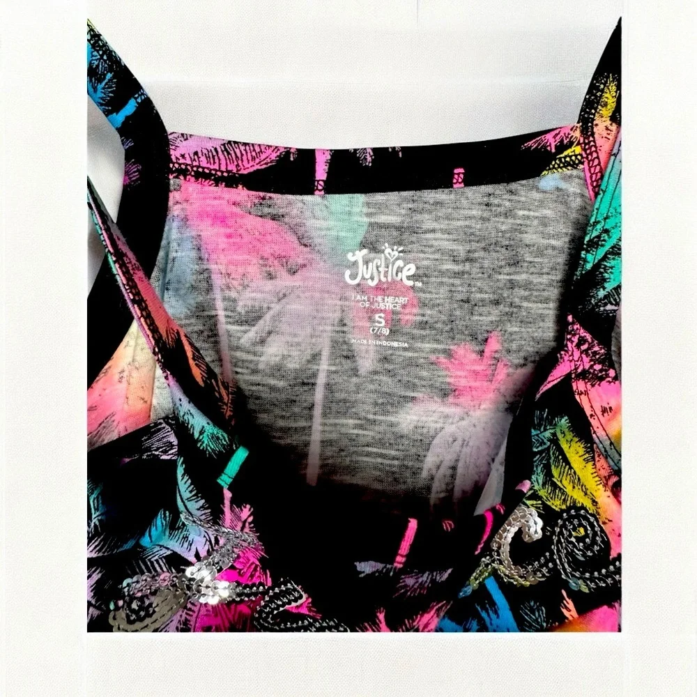 Justice 👧🏻Sz7-8 🌴Pink and Yellow Ruffled Crop Camisole