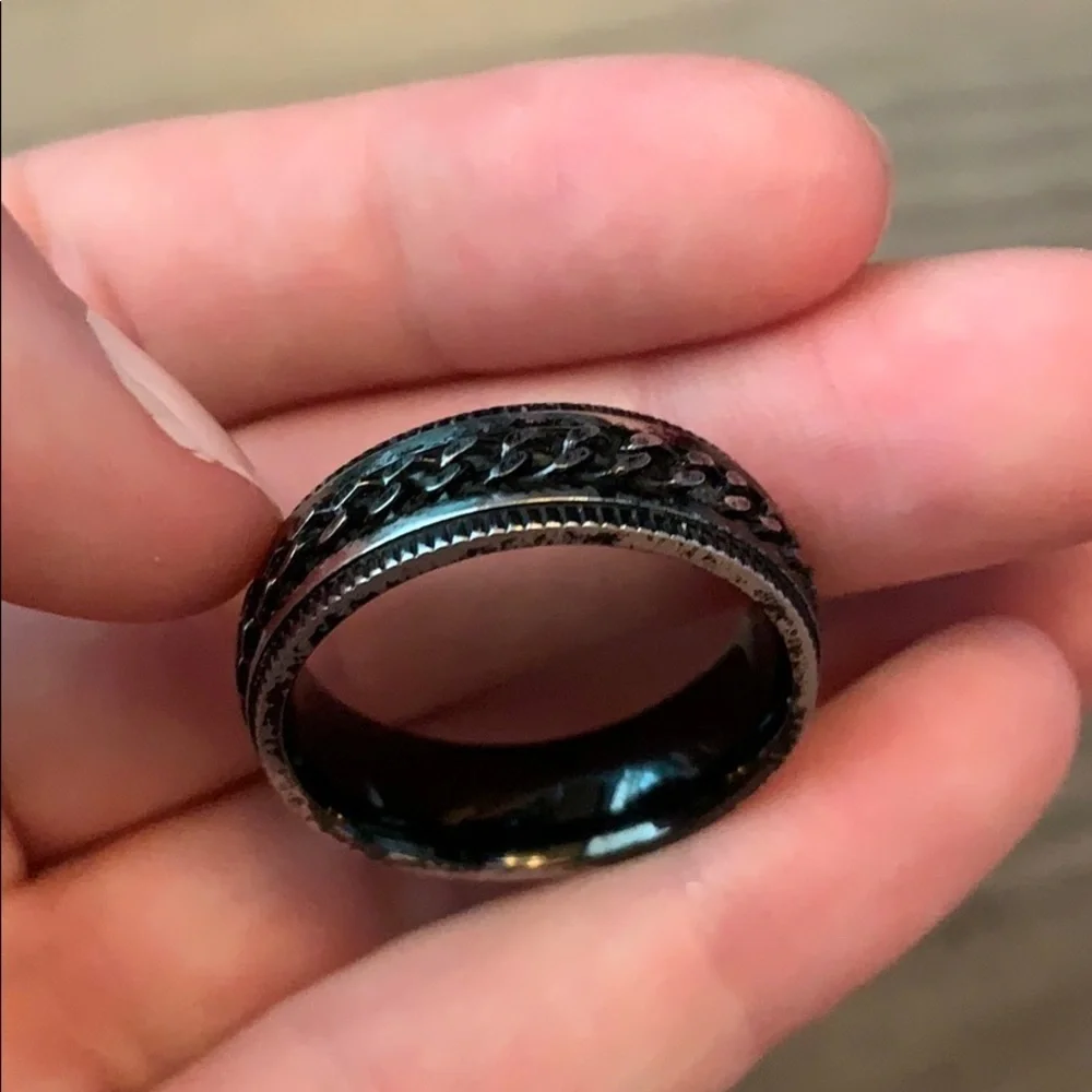 Men’s Black & Silver Chain Link Spinner Ring‎