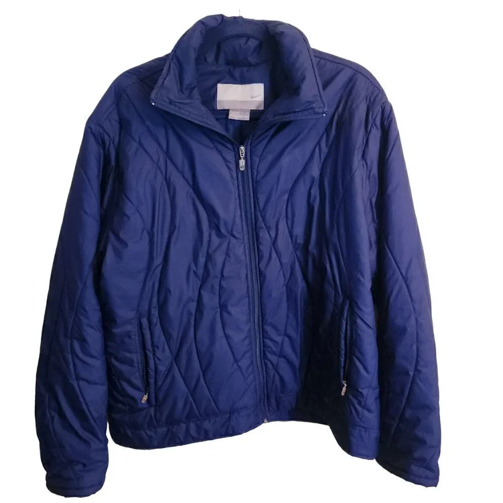 Nike Blue Quilted Puffer Full Zip Bomber Jacket Size L