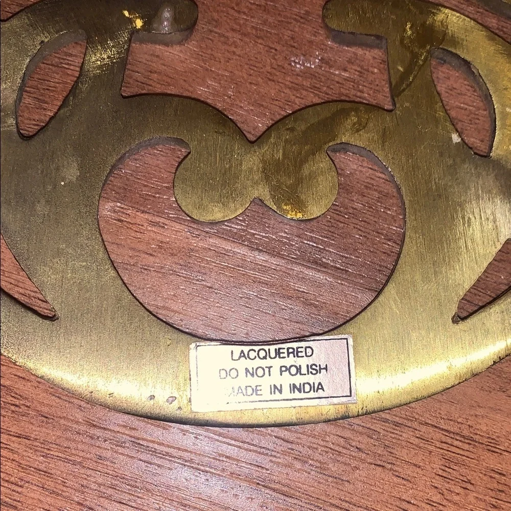 Vintage Brass MCM Retro Filigree Gold Metal Pot Trivet Kitchen Wall Decor
