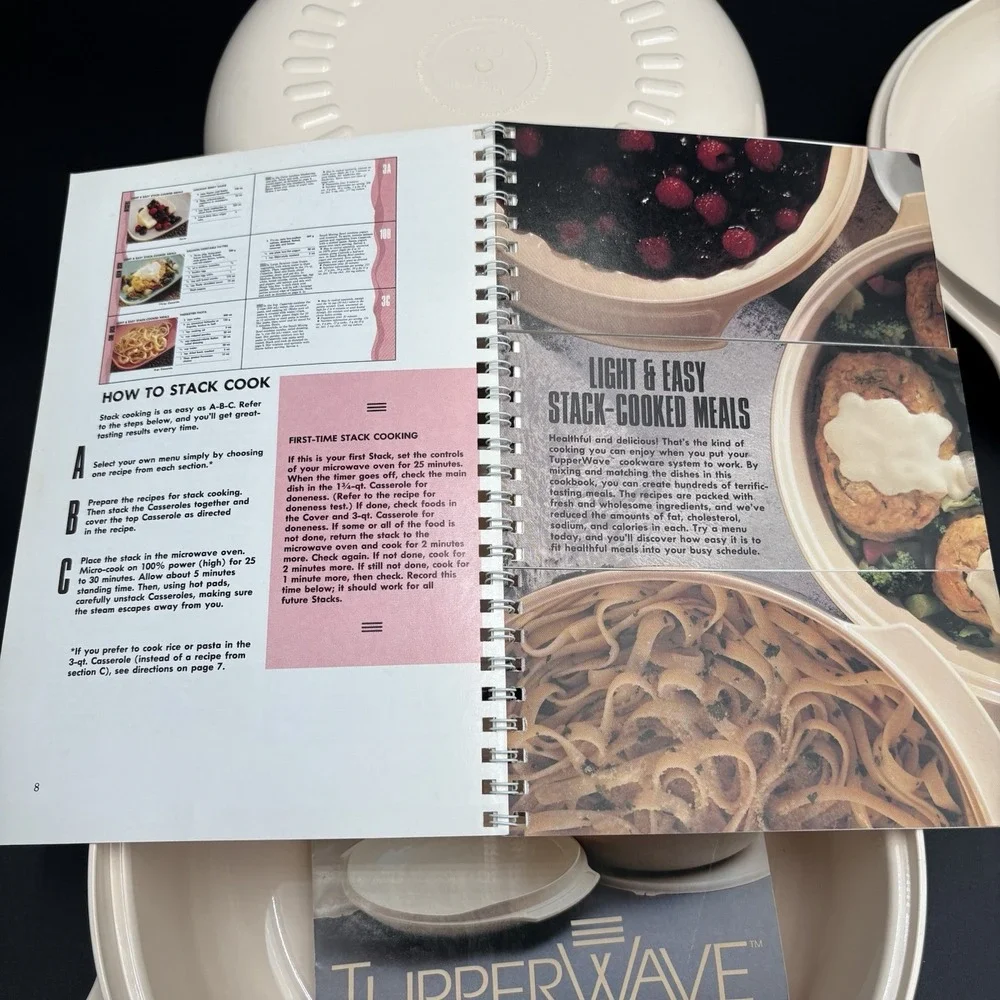 Vintage Tupperware 3 Pc Stackable Cooker In The Microwave Recipe Book Almond