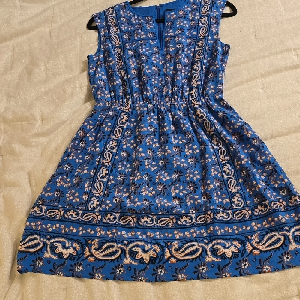 J. Crew Silk Vibrant Blue Floral Mini Dress.
