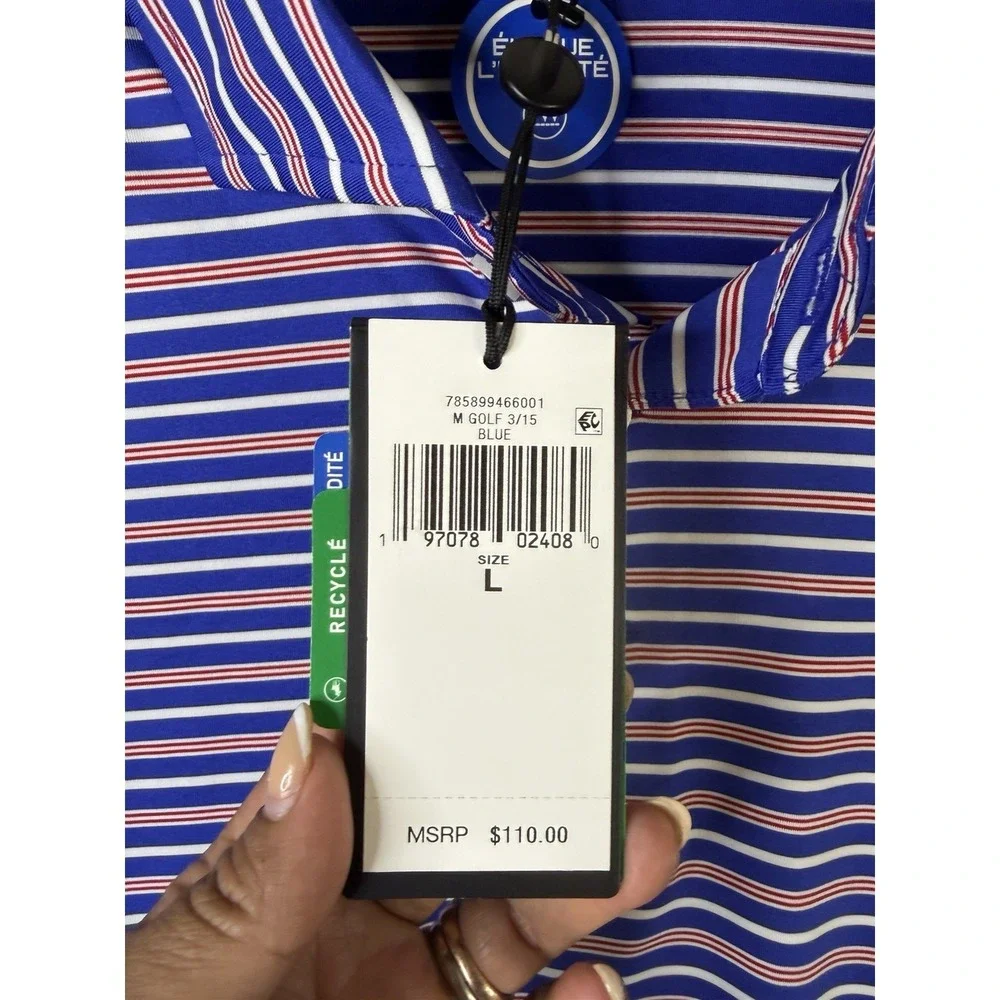 NWT RLX Ralph Lauren Golf Polo Shirt Men Large Blue Red Striped Stretch