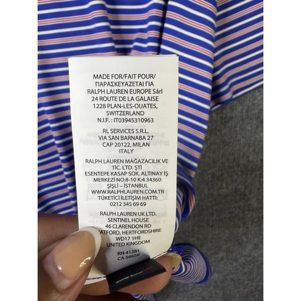 NWT RLX Ralph Lauren Golf Polo Shirt Men Large Blue Red Striped Stretch