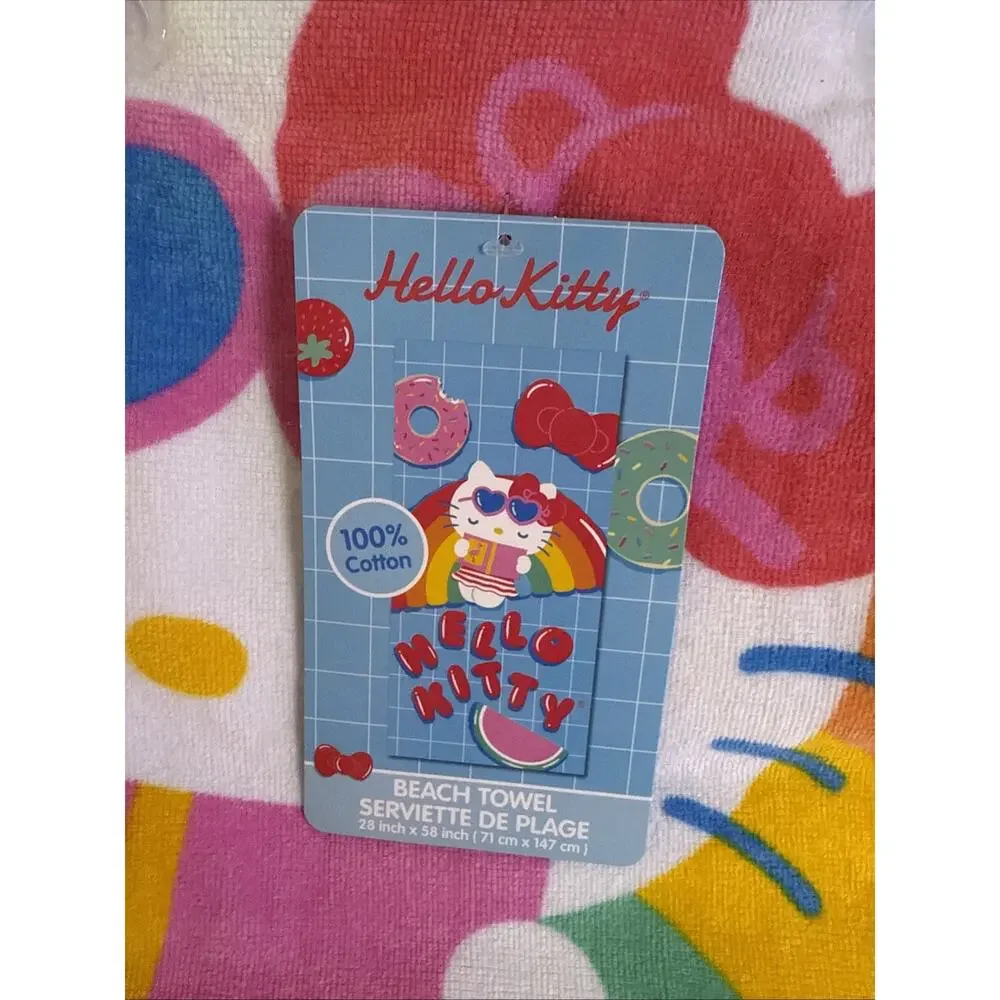 Hello Kitty Beach Towel Blue Rainbow Donut Watermelon Pool Float 2025 Sanrio