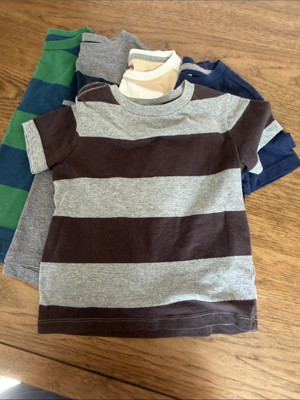 Set of Six Boys' Old Navy Short Sleeve Stripe Tees - Neutral & Navy Tones