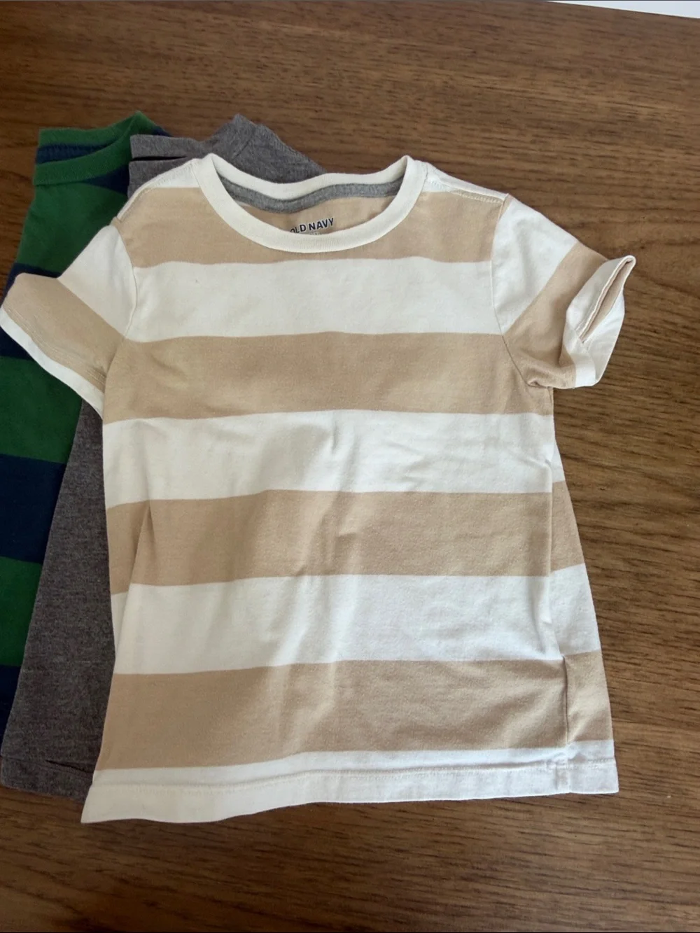 Set of Six Boys' Old Navy Short Sleeve Stripe Tees - Neutral & Navy Tones