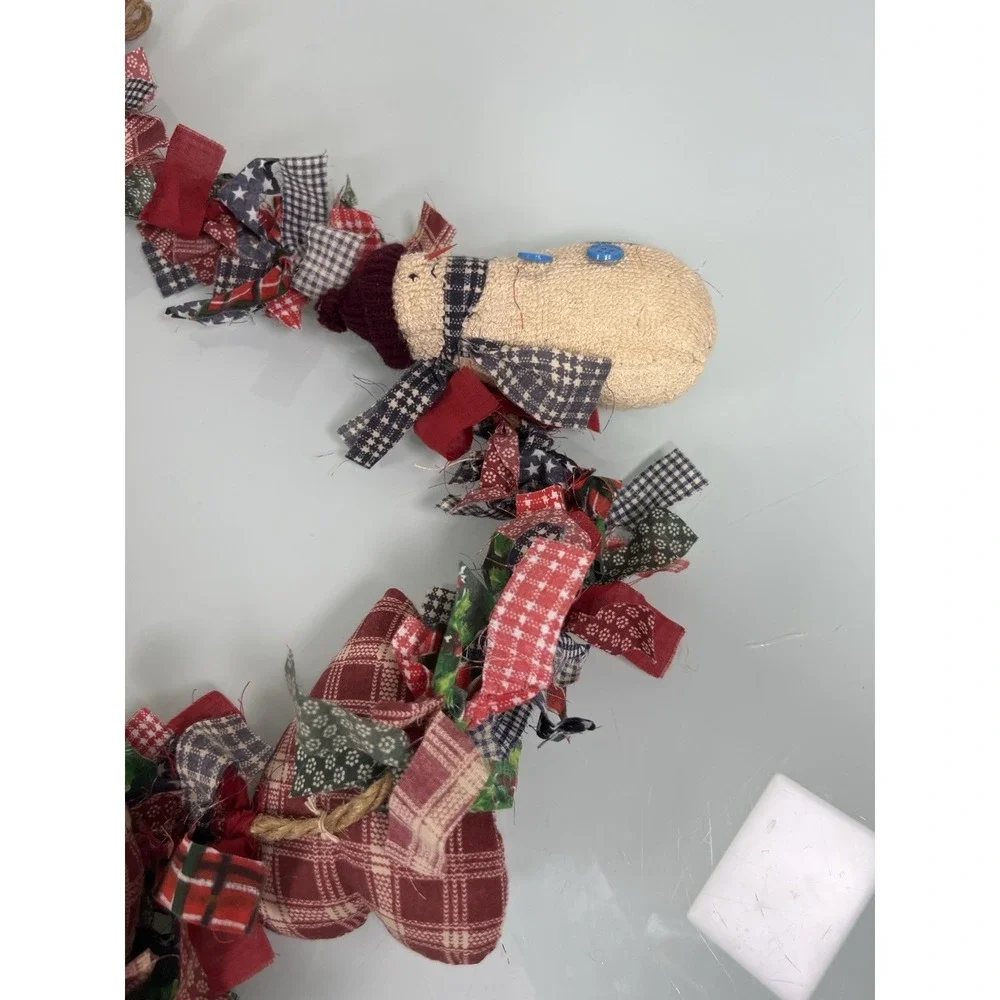 Rustic Primitive Christmas Garland Snowman Americana Farmhouse Decor