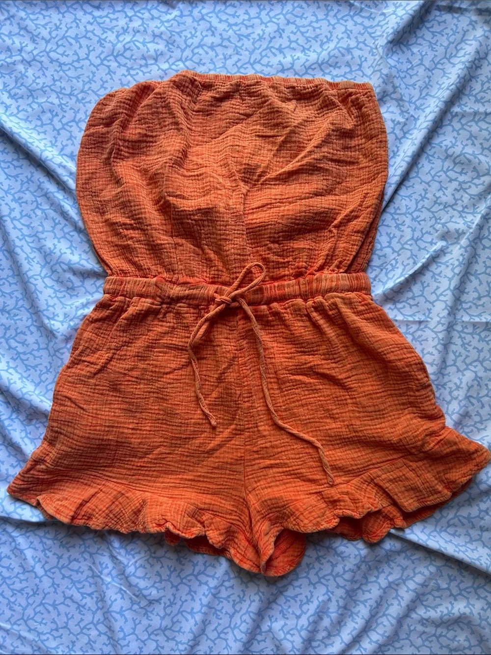 Burnt Orange Strapless Romper with Ruffled hem, large