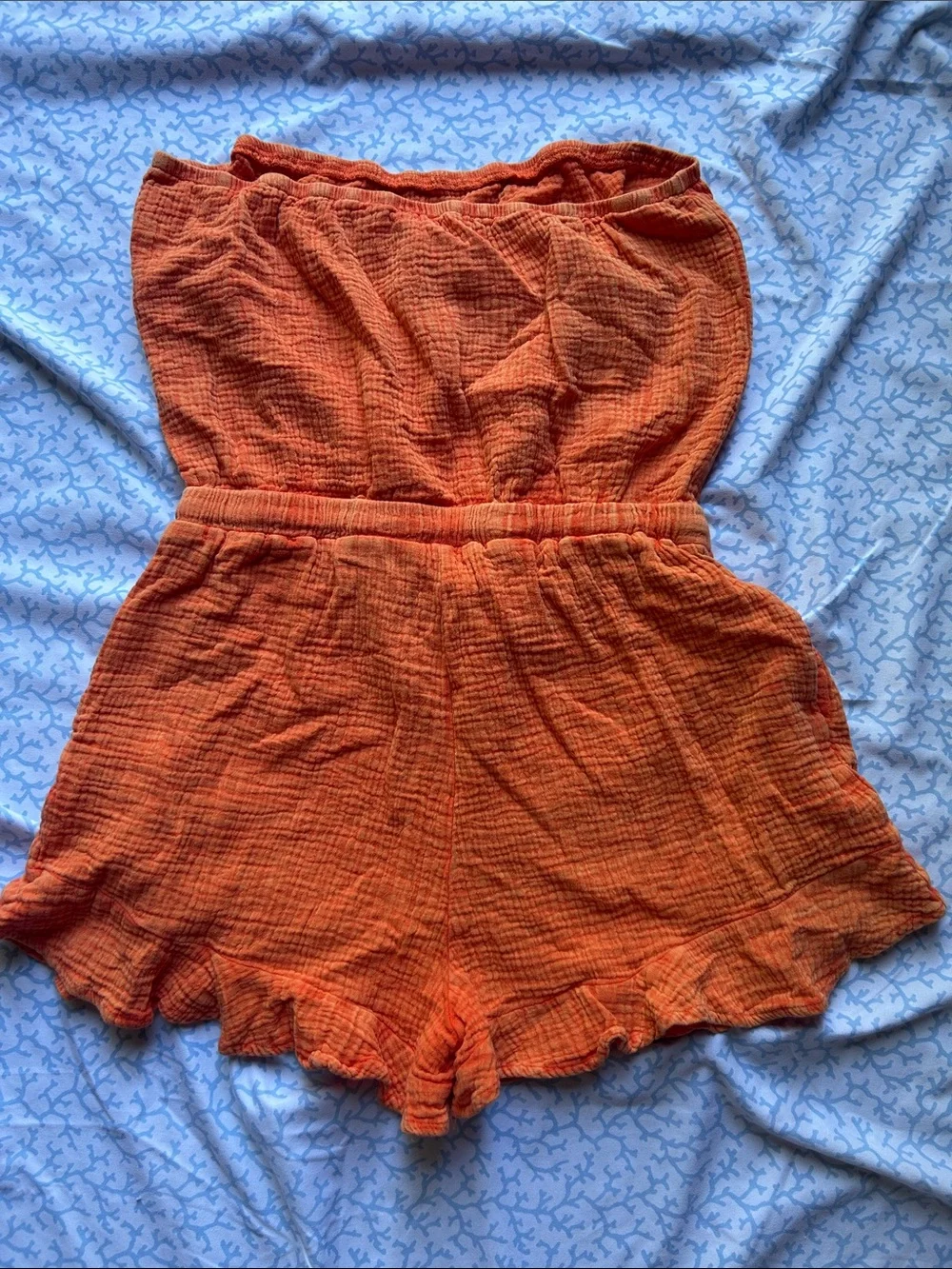 Burnt Orange Strapless Romper with Ruffled hem, large