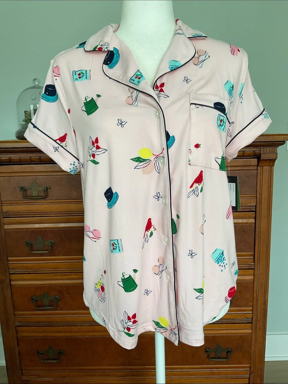 NWT Kate Spade Garden Print Short Sleeve Cropped Pajama Set Size S Pink