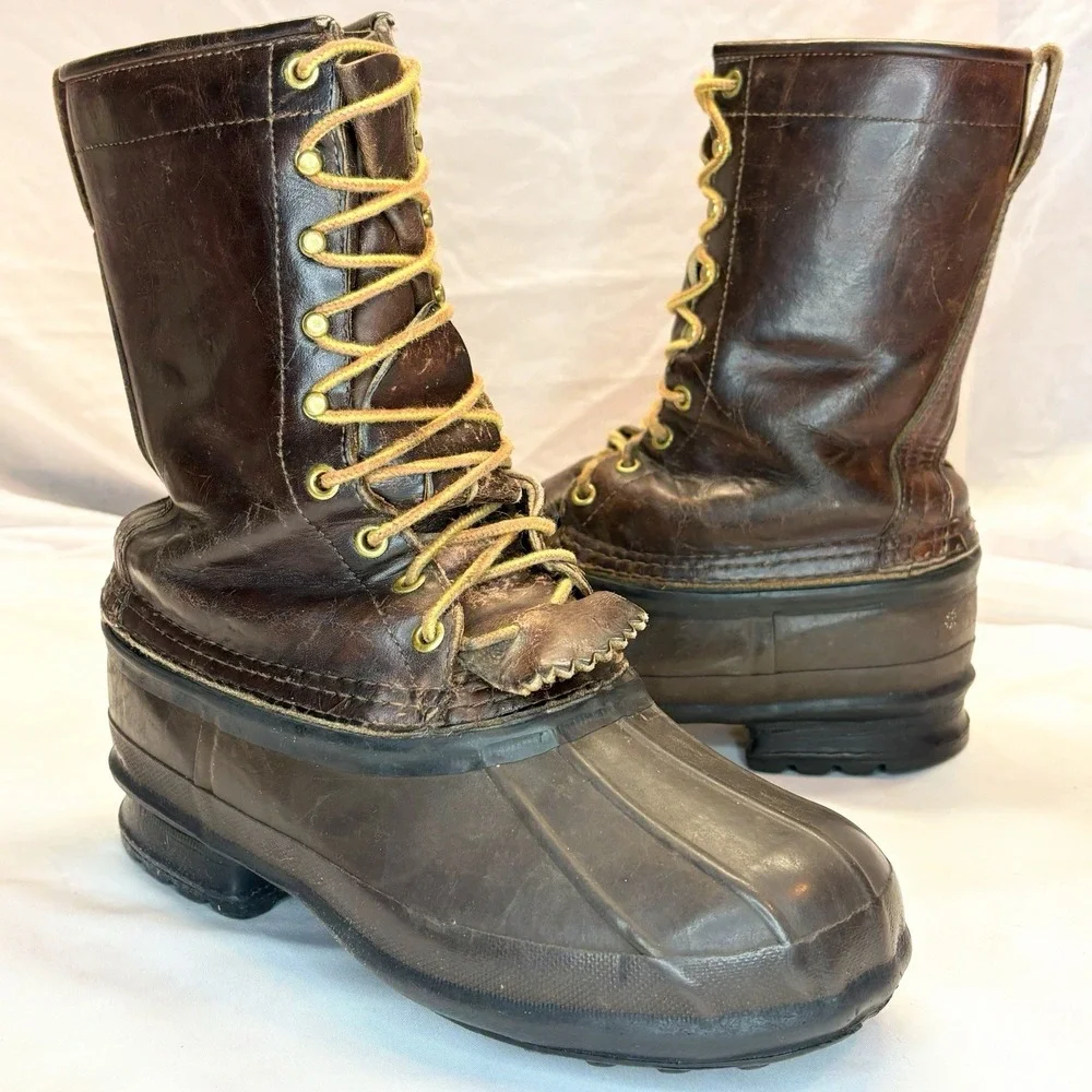 SCHNEE'S Winter Snow PAC BOOTS Mens 7!Brown Leather Rubber Vamps & Warm Liners