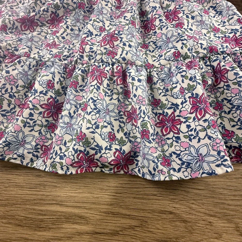 Vineyard Vines Girls Floral Tiered Dress Ruffle Collar Cream Lined XS 5-6 Party