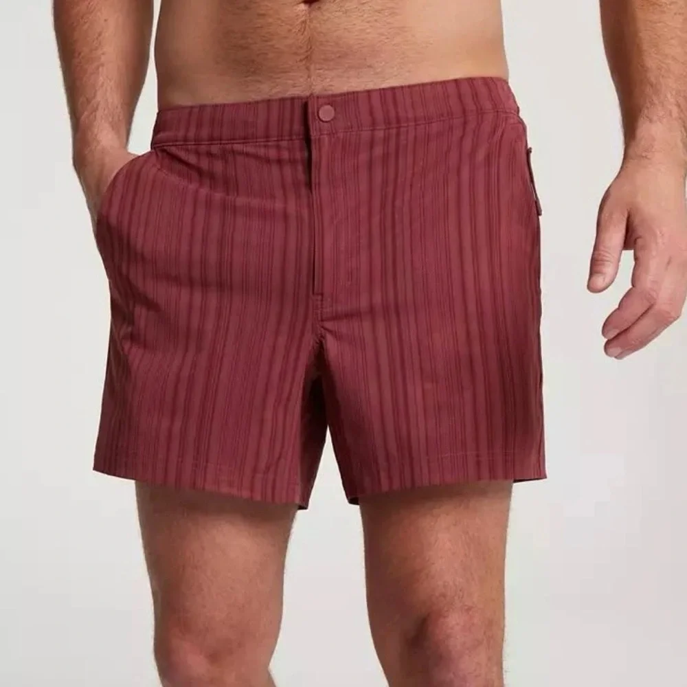 NWT VRST Men's Resort Shorts Brief Lined Striped Burgundy Size Med