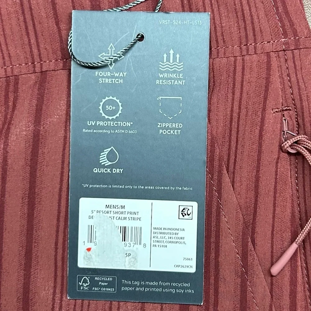 NWT VRST Men's Resort Shorts Brief Lined Striped Burgundy Size Med
