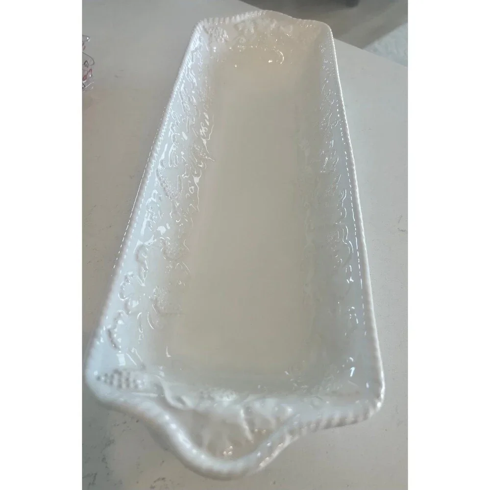 Couper des Arts White Grape Vine Serving Tray French Country Ceramic Platter 18”