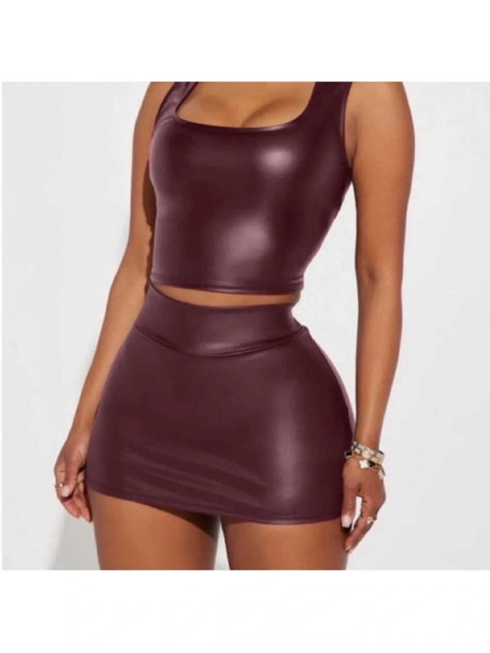 Fashion Nova Burgundy Faux Leather Mini Skirt