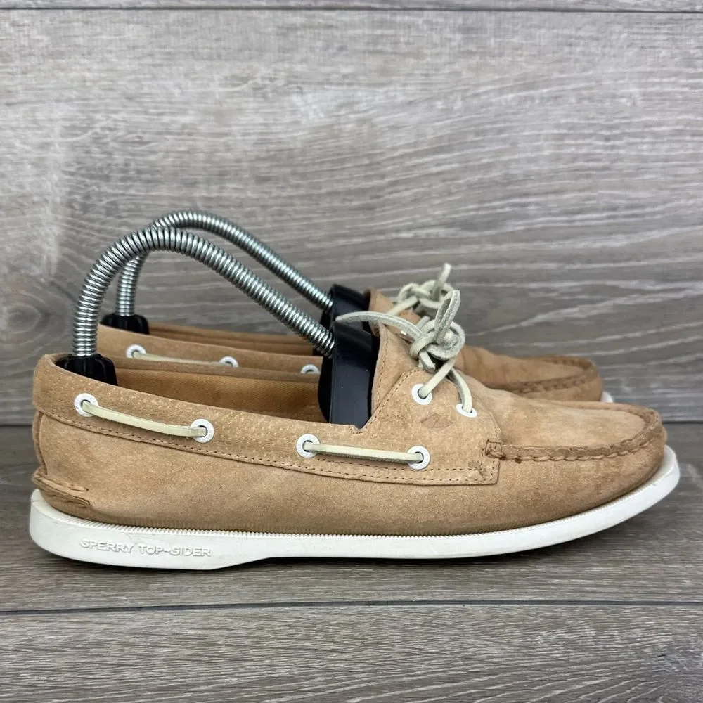 Sperry Top Sider Authentic Original Women’s Sz 8.5 Tan Leather 2-Eye Moccasins
