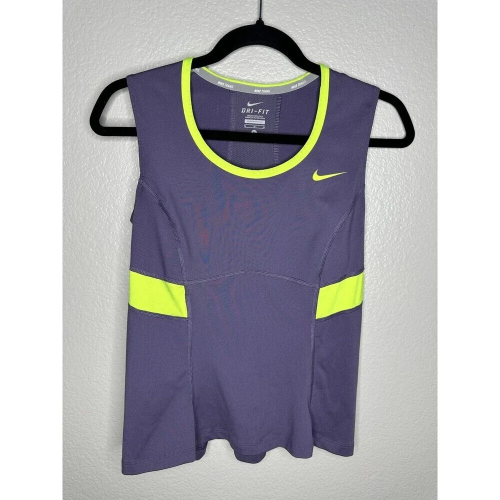 Nike Tennis Shirt Womens Medium Purple Yellow Dri-FIT Tank Top Sleeveless