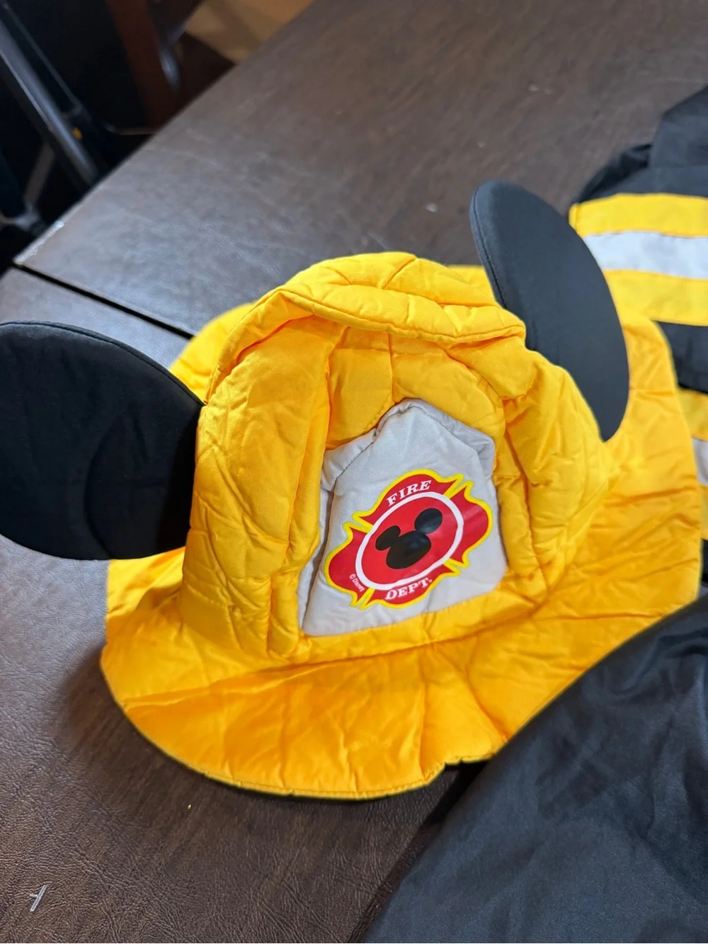 Disney Mickey Mouse Black & Yellow Firefighter Costume with Hat Sz XS