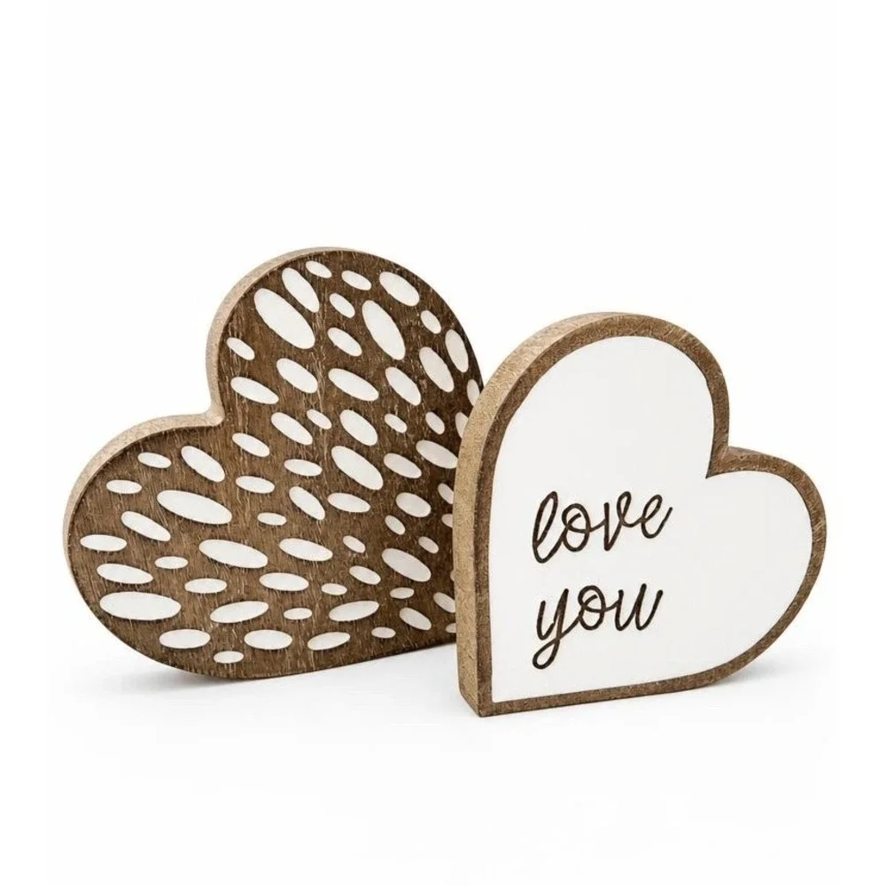 Collins Fresh + Original Wood Heart Blocks Love You Set of 2 Farmhouse Decor