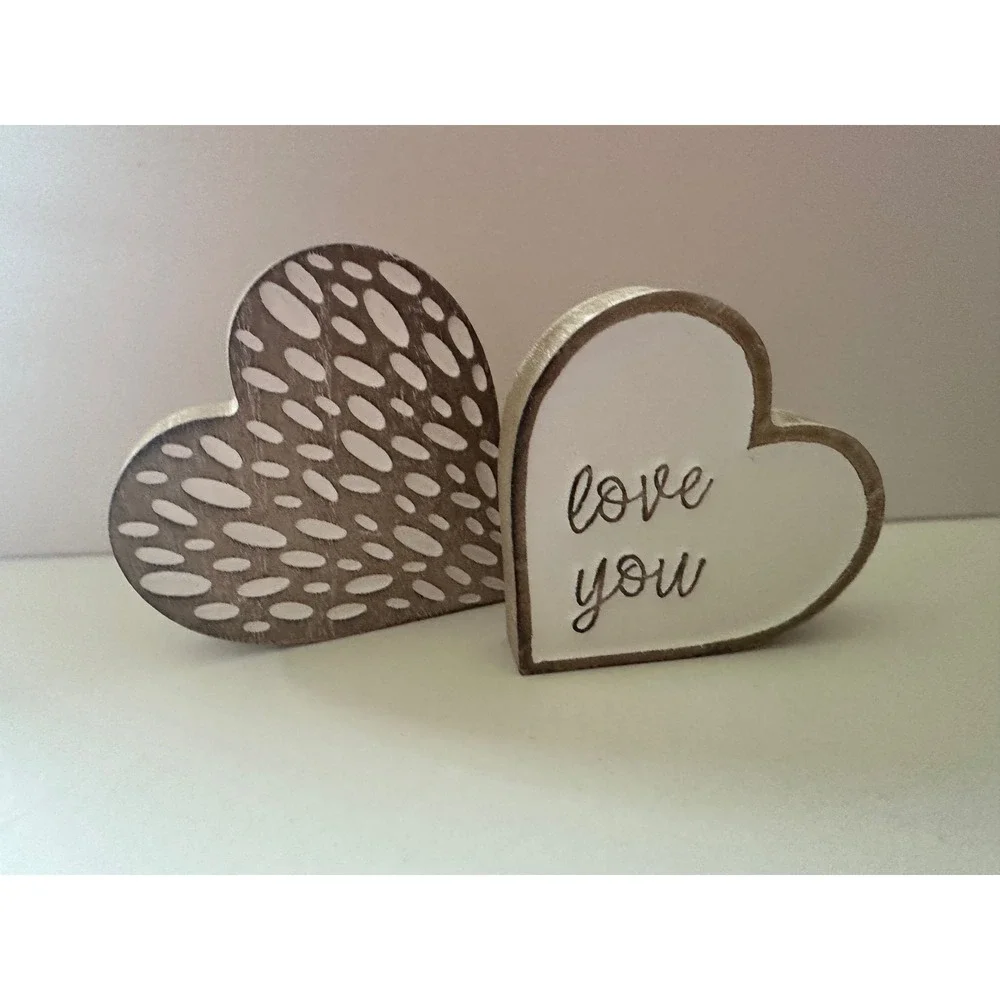 Collins Fresh + Original Wood Heart Blocks Love You Set of 2 Farmhouse Decor