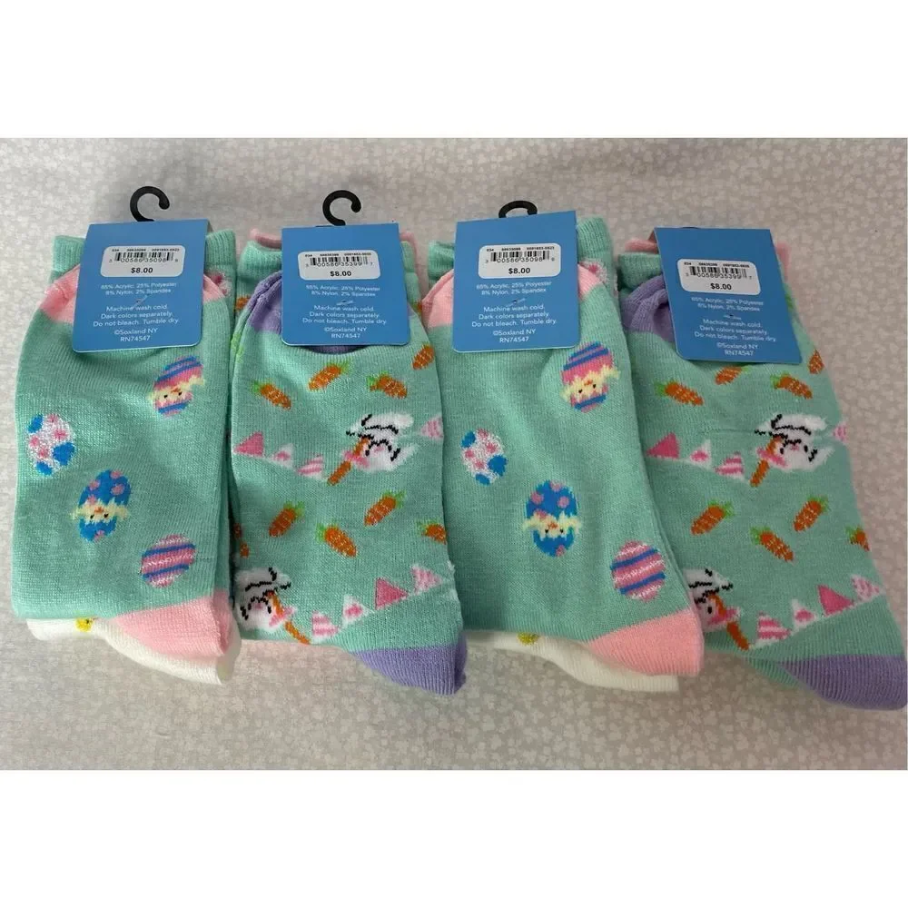 DAVCO WOMEN’S CUTE EASTER SOCKS SIZE 9-11 SHOE SIZE 4-10.5 - 8 PAIR