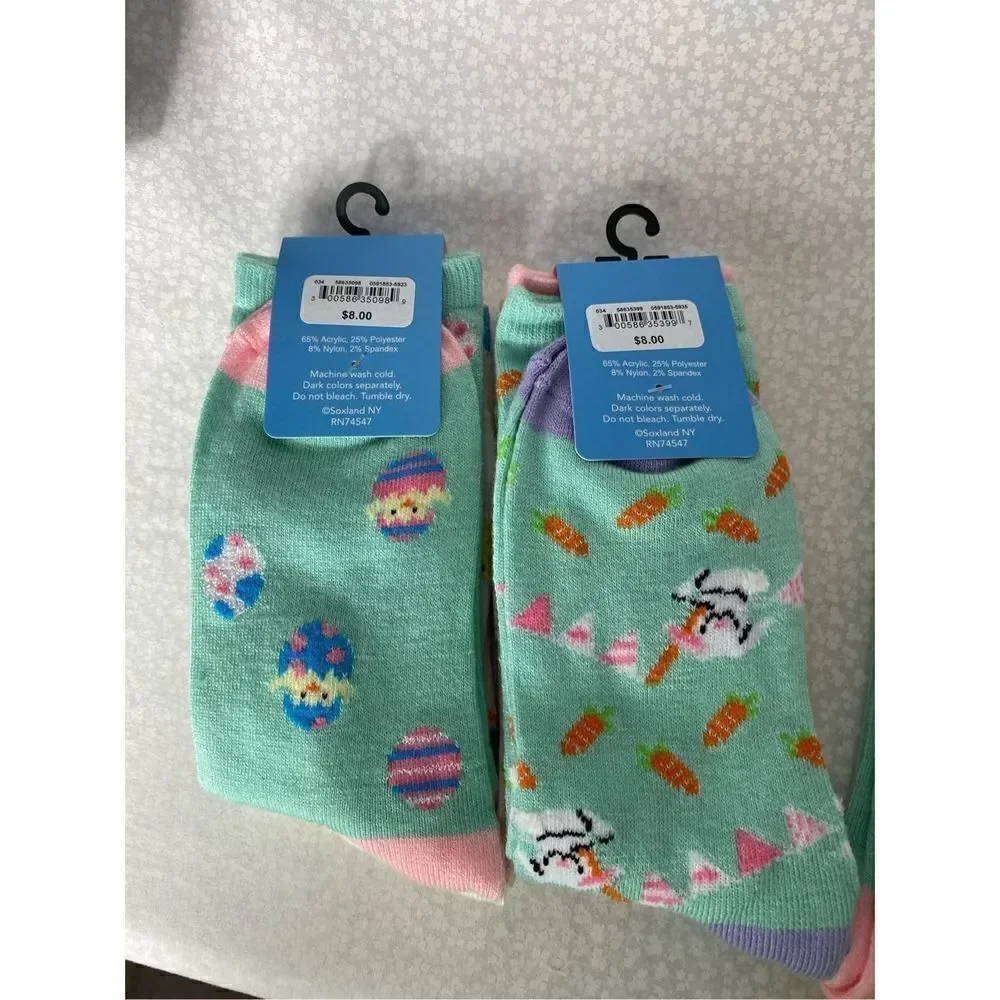 DAVCO WOMEN’S CUTE EASTER SOCKS SIZE 9-11 SHOE SIZE 4-10.5 - 8 PAIR
