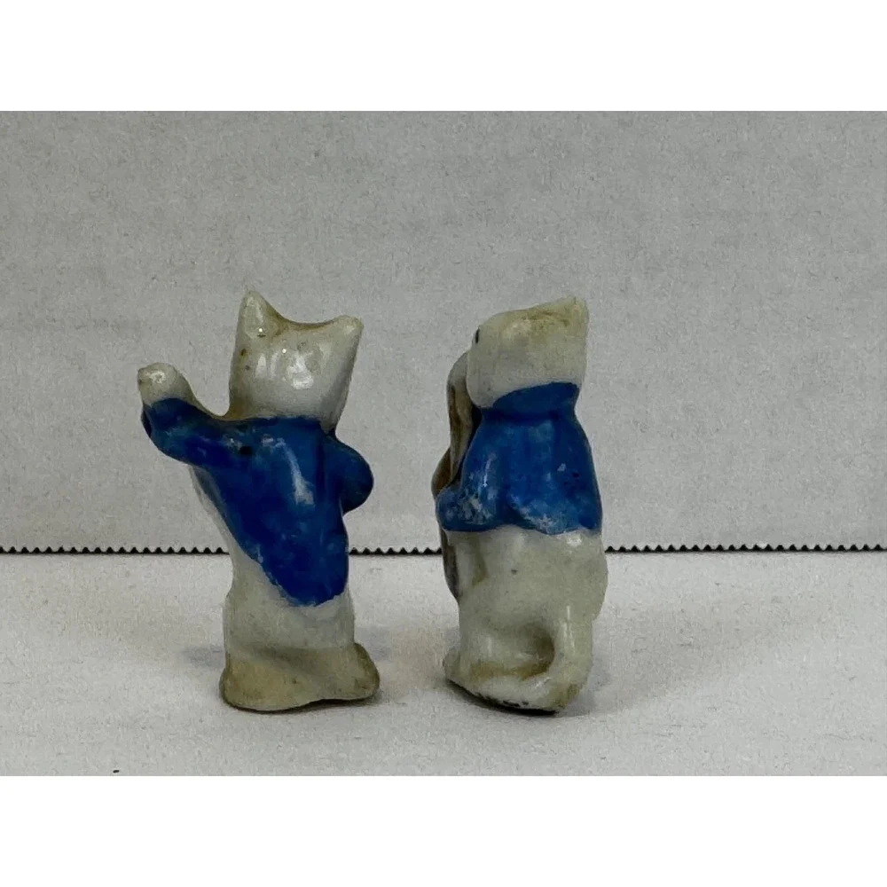 Vintage Miniature Porcelain Cats Playing Saxophone and Flute Made in Japan Set 2