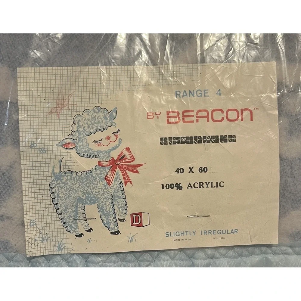 VTG Beacon Range 4 Baby Blanket Blue White Scroll Satin Trim NOS Factory Sealed