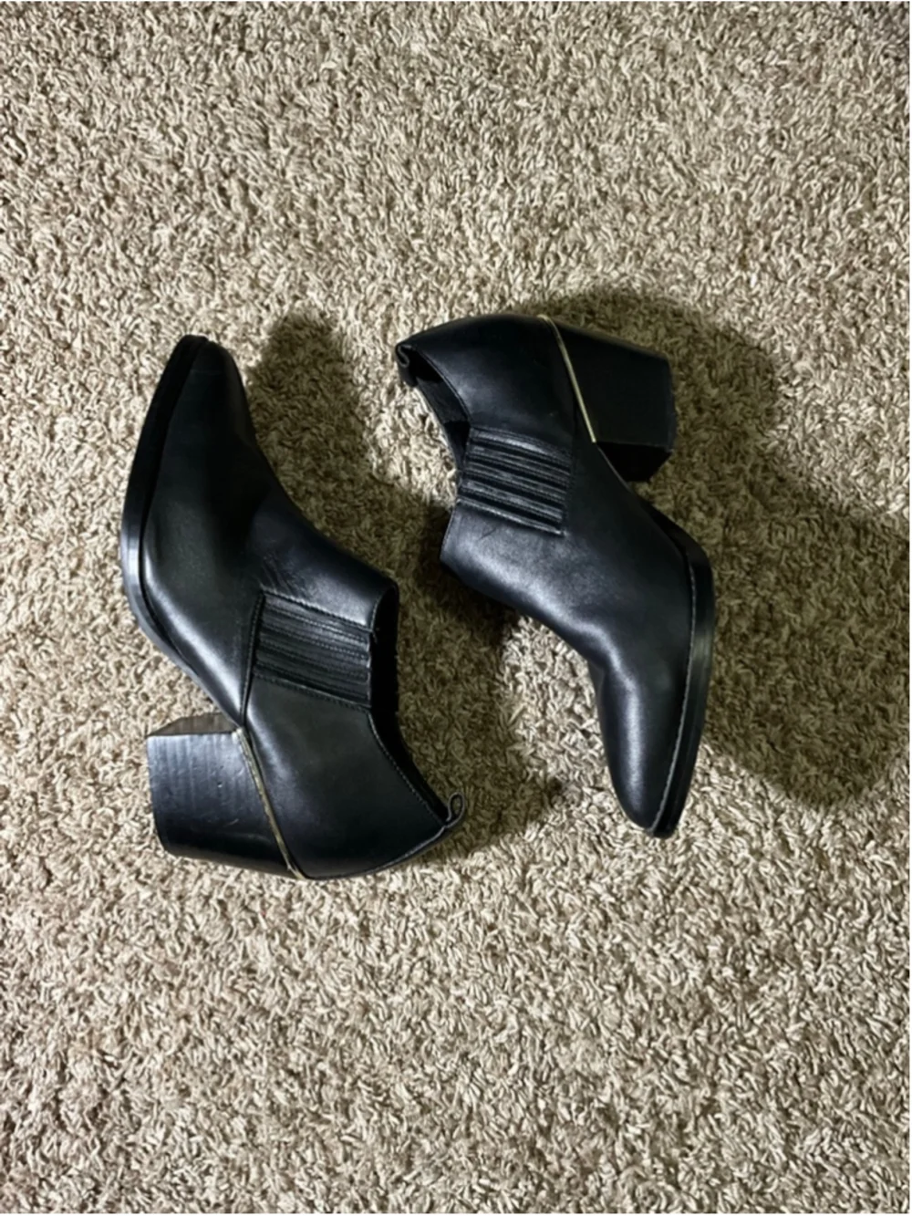 Bleeker & Bond Black Leather Boooties with Ruching and Gold Accent