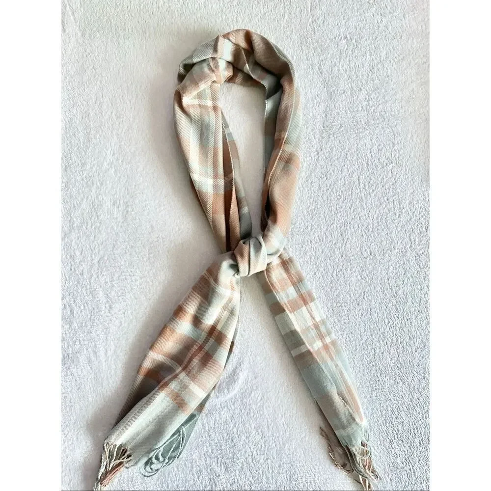 Light blue and light brown plaid soft scarf