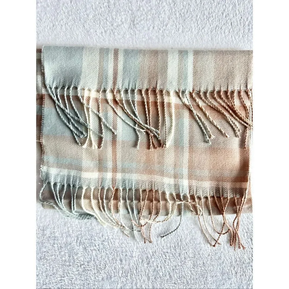 Light blue and light brown plaid soft scarf