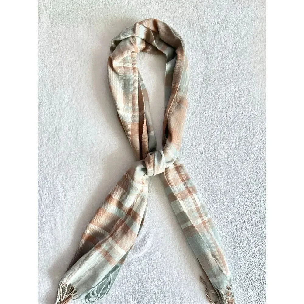 Light blue and light brown plaid soft scarf
