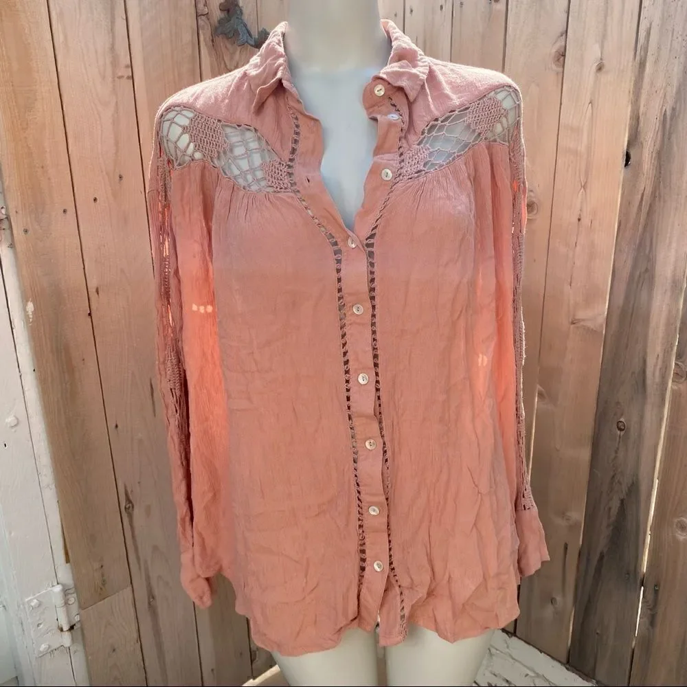 Free People Katie Bird Buttondown Blouse size medium
