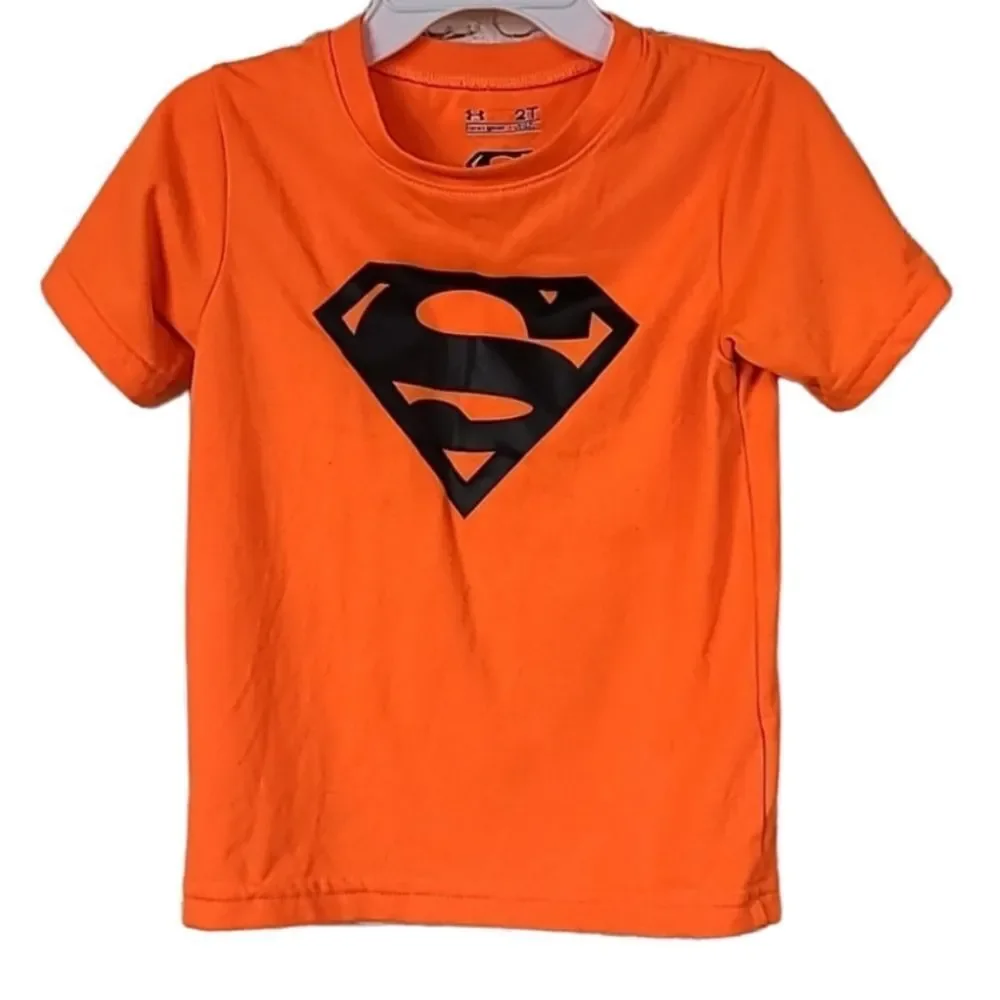 Under Armour Neon Orange Superman Athletic Jersey Short Sleeve Shirt Boys 2T