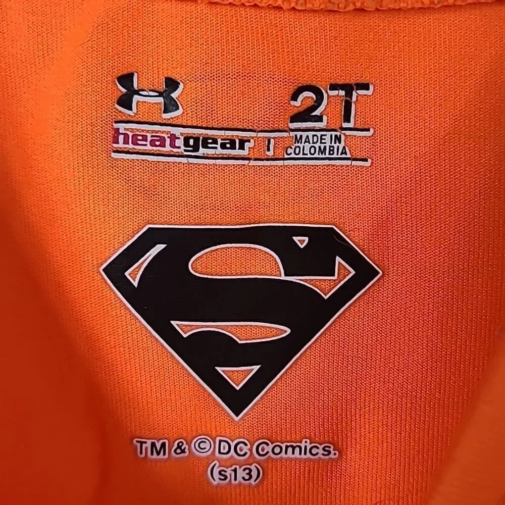 Under Armour Neon Orange Superman Athletic Jersey Short Sleeve Shirt Boys 2T