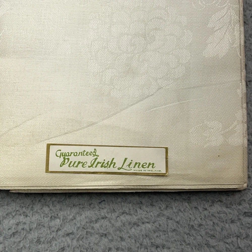 Pure‎ Irish Linen Tablecloth 64x82 & Napkins Vtg Ireland Made 200# Pat 11 Floral