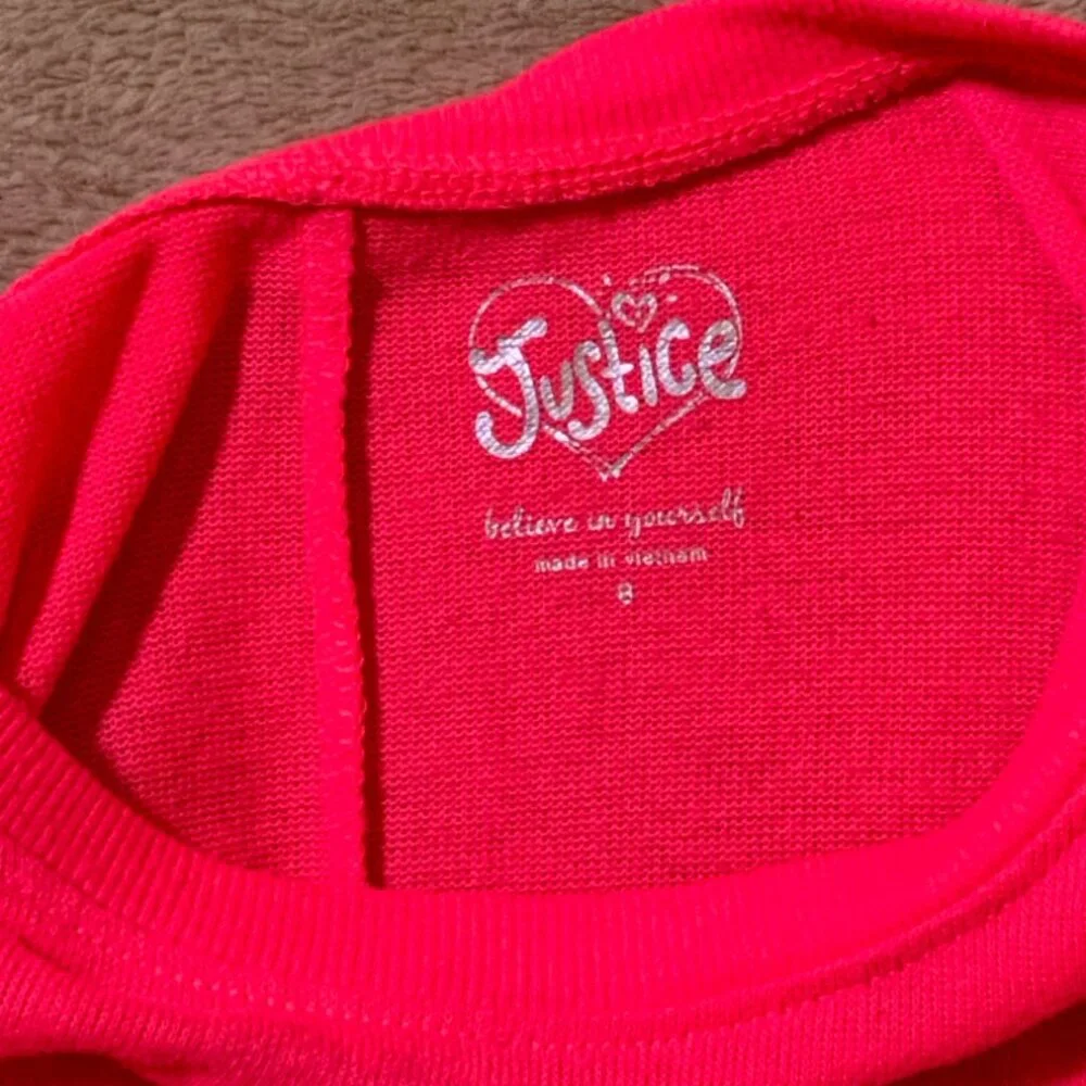 Justice Girls 8 Neon Pink Gold Knit Long Sleeve Metallic You + Me = Awesome‎ Top