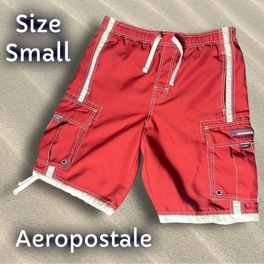 Aeropostale Men’s Cargo Swim Trunks / Shorts Burgundy Red Size Small