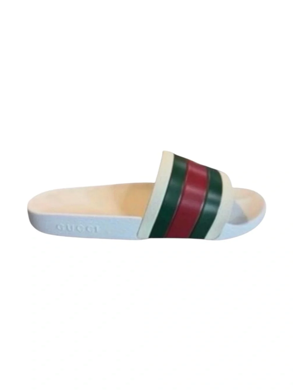 Gucci Pursuit 72 White and Green Striped Flip Flop Slides Sandals
