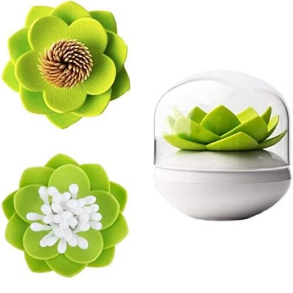 Green and White‎ Lotus Cotton Swab Holder
