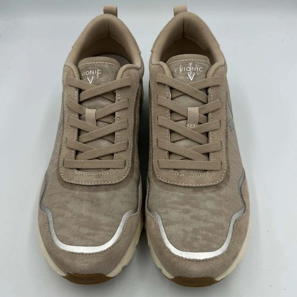 Vionic Presley Walking Sneaker women 11 Taupe Suede slip-on Athleisure Orthotic