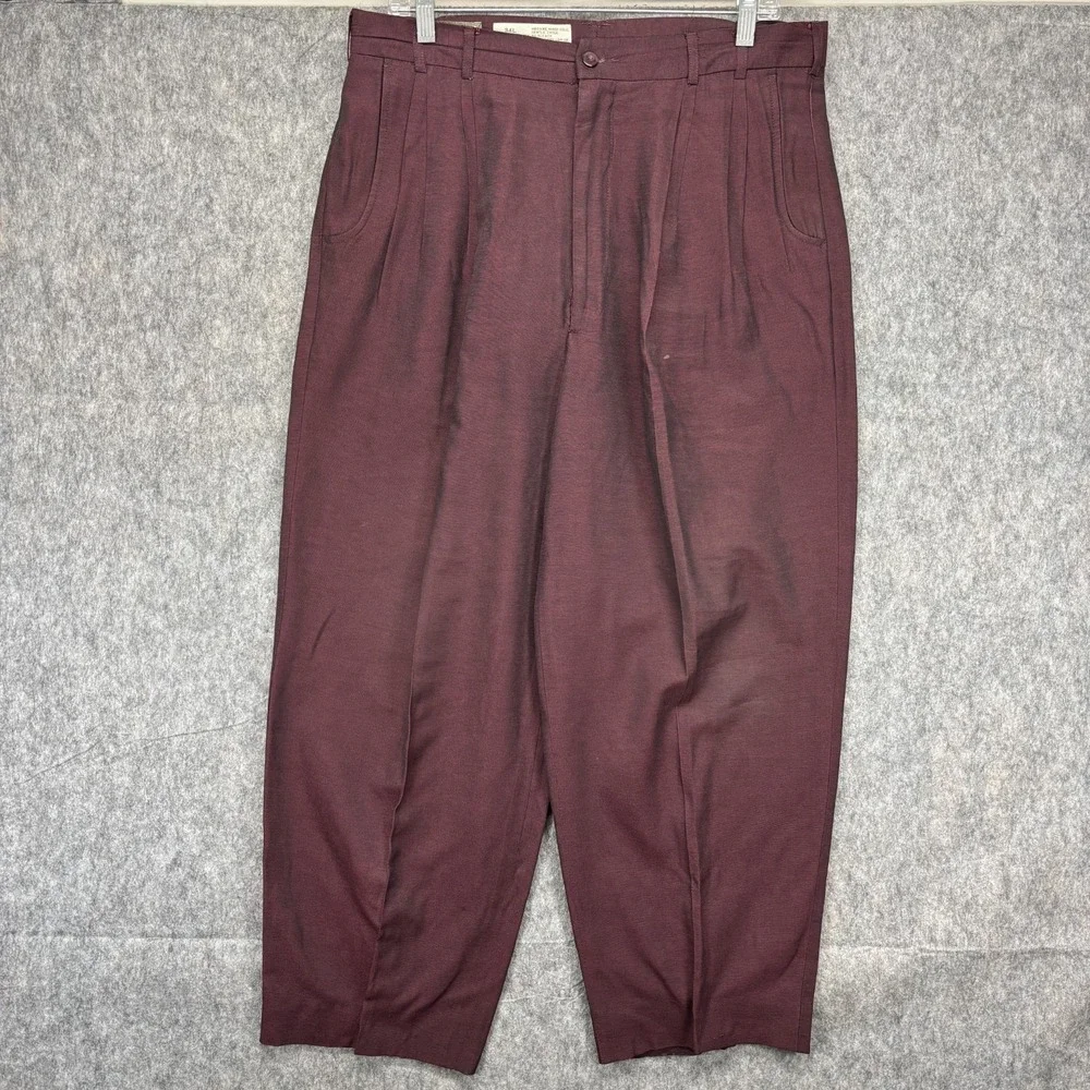 True Vintage Policy Designs Trouser Pants Rayon Maroon Men's 34x26 Balloon 60s