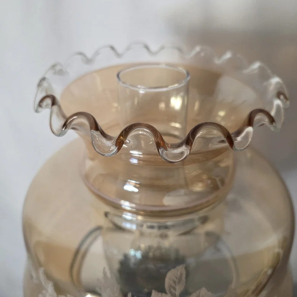 VTG Amber Marigold Luster Iridescent Glass Gone with The Wind Floral 3-Way Lamp