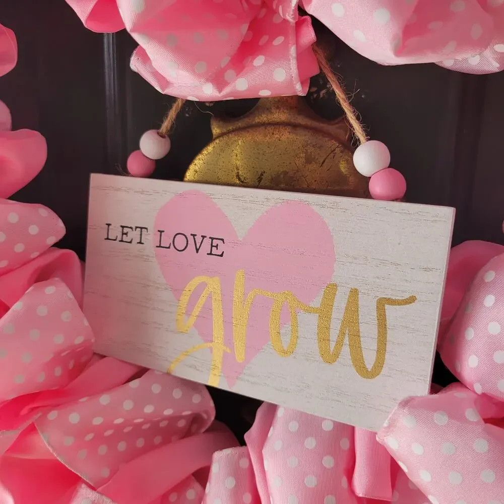 Handcrafted Pink Polka Dot Ribbon Heart Wreath 