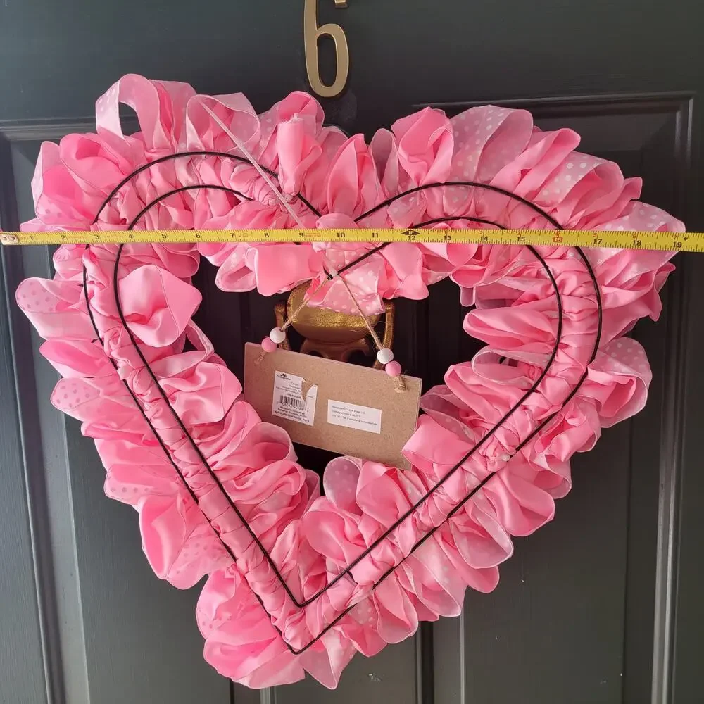Handcrafted Pink Polka Dot Ribbon Heart Wreath 